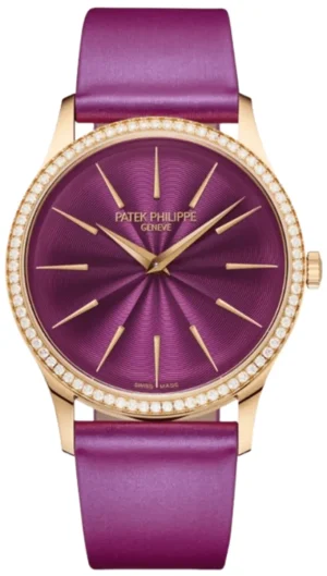 Calatrava Purple Dial Diamond Bezel Leather Strap Women's Watch 4997/200R-001