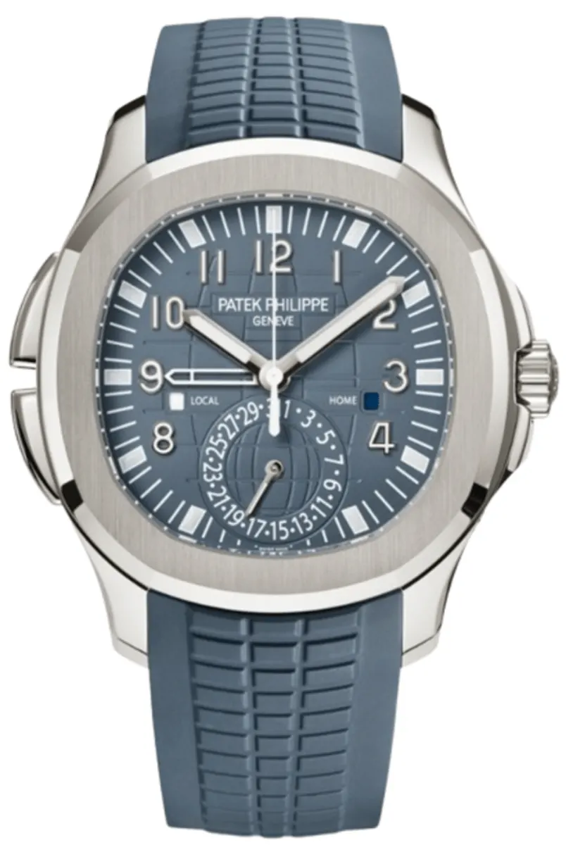Aquanaut Travel Time GMT Automatic Blue Dial 18K White Gold Blue Strap Men's Watch 5164G-001