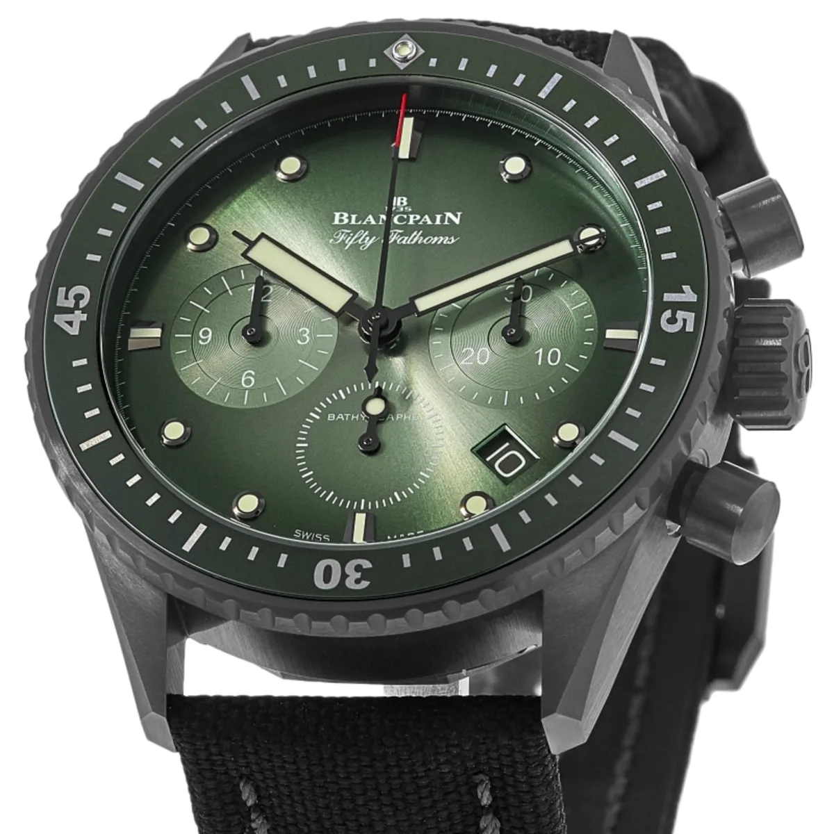 Fifty Fathoms Bathyscaphe Flyback Green Chronograph Dial Ceramic Men's Watch 5200-0153-B52A - Image 2