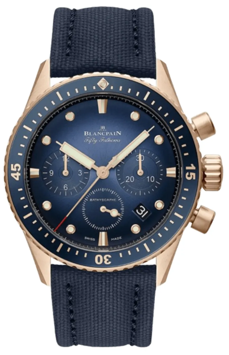 Fifty Fathoms Bathyscaphe Flyback Chronograph Automatic Blue Dial Fabric Strap Men's Watch 5200-3640-O52A