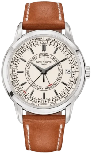 Calatrava Weekly Calendar Silver Dial Leather Strap Men's Watch 5212A-001