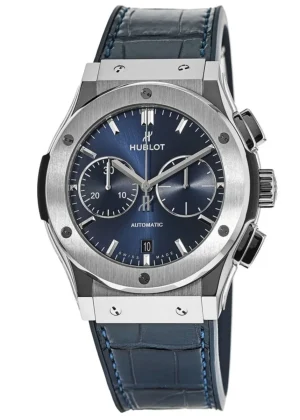Classic Fusion Chronograph Blue Dial Titanium Case Leather Strap Men's Watch 521.NX.7170.LR