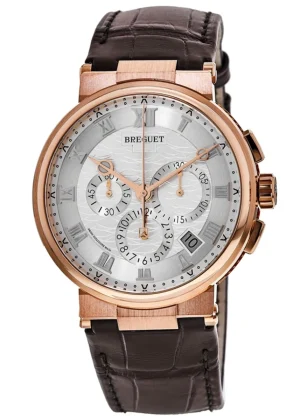 Marine Chronograph 42.3mm Silver Dial Leather Strap Men's Watch 5527BR/12/9WV