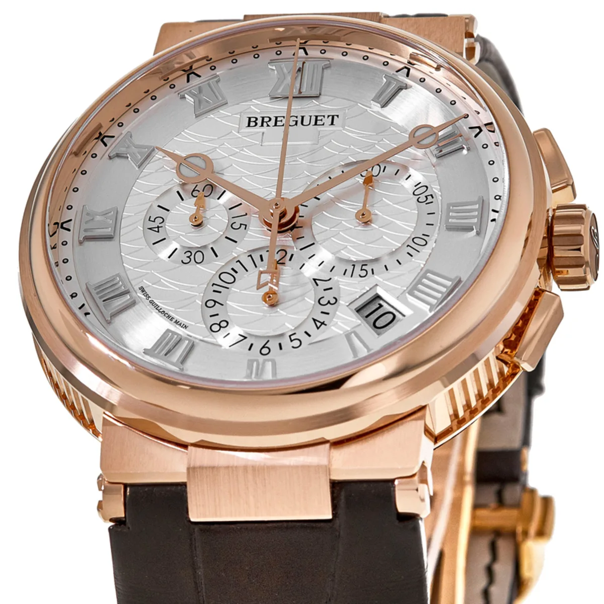 Marine Chronograph 42.3mm Silver Dial Leather Strap Men's Watch 5527BR/12/9WV - Image 2