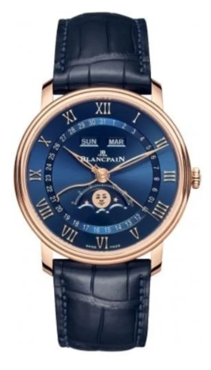 Villeret Automatic Blue Dial Leather Strap Men's Watch 6654-3640-55B