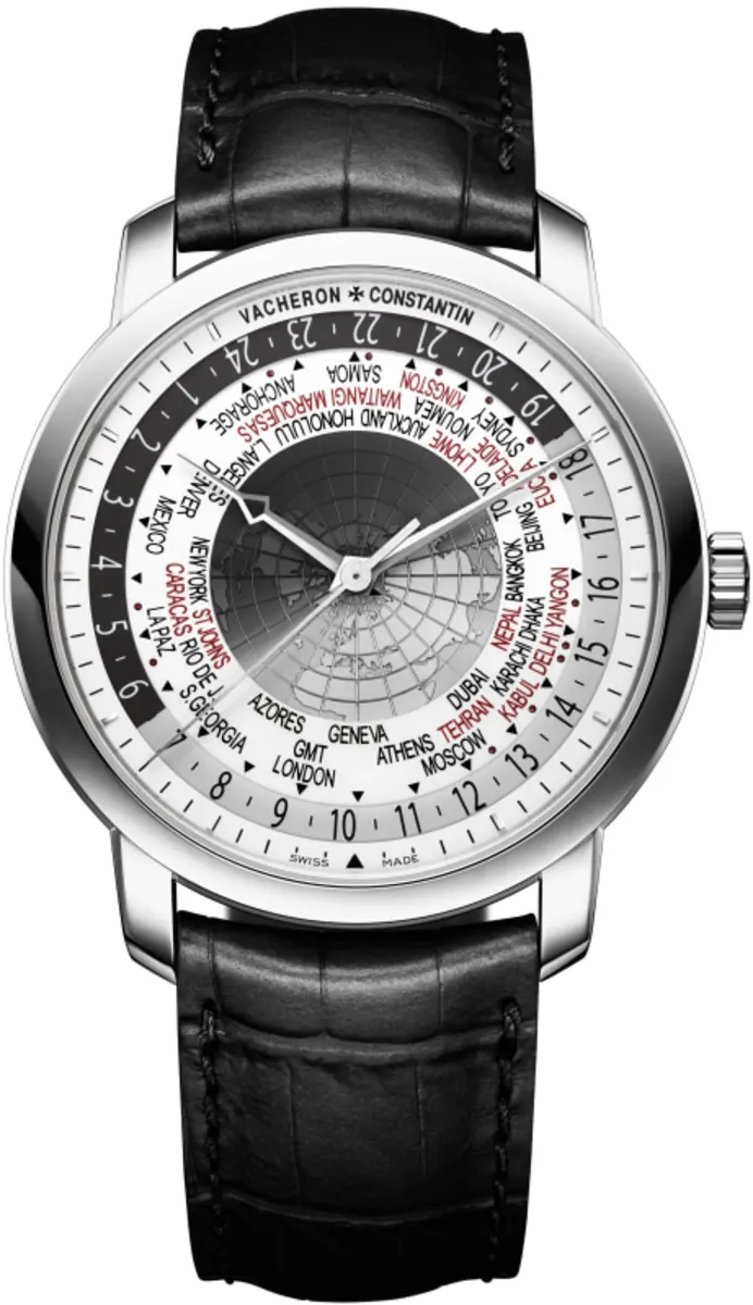 Traditionnelle World Time Silver Dial Leather Strap Men's Watch 86060/000G-8982