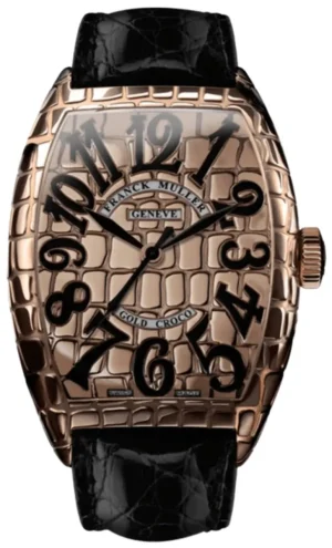 Cintree Curvex Croco Automatic Rose Dial 18K Rose Gold Black Leather Strap Men's Watch 8880 SC GOLD CRO 5N