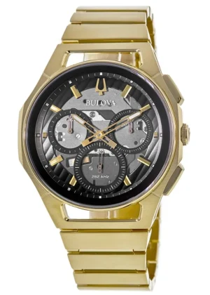Curv Chronograph Grey Dial Yellow Gold Tone Stainless Steel Men's Watch 97A144