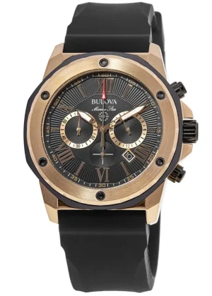 Marine Star Black Chronograph Dial Black Rubber Strap Men's Watch 98B104