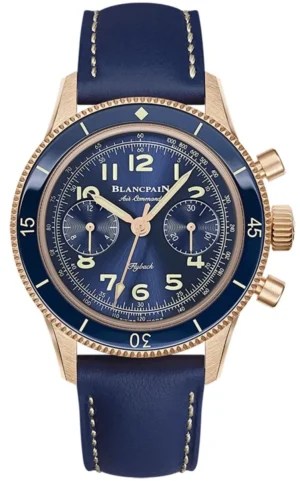 Air Command Flyback Chronograph 18kt Rose Gold Blue Dial Leather Strap Men's Watch AC02-36B40-63A
