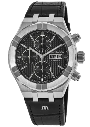Aikon Automatic Black Chronograph Dial Leather Strap Men's Watch AI6038-SS001-330-1