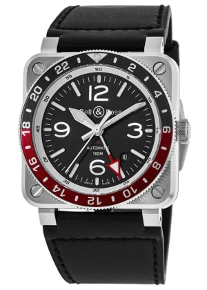 BR 03-93 GMT Black Dial Leather Strap Men's Watch BR0393-BL-ST/SCA