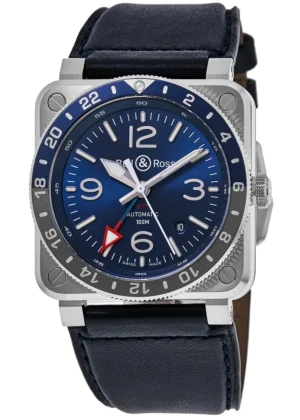 BR 03-93 GMT Blue Dial Leather Strap Men's Watch BR0393-BLU-ST/SCA