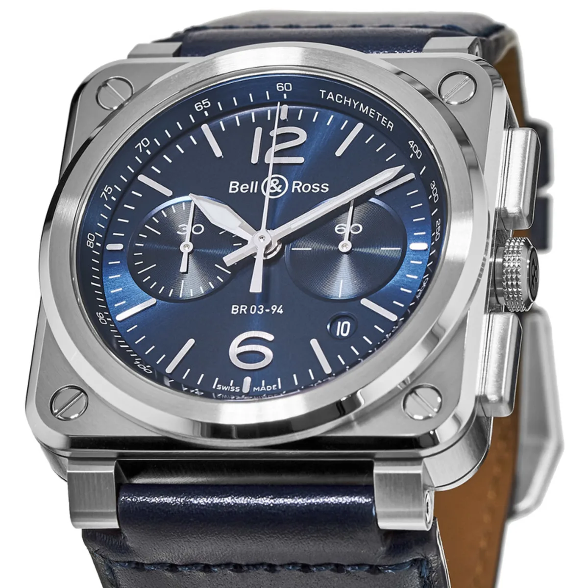 BR 03-94 Blue Dial Blue Leather Strap Men's Watch BR0394-BLU-ST/SCA - Image 2