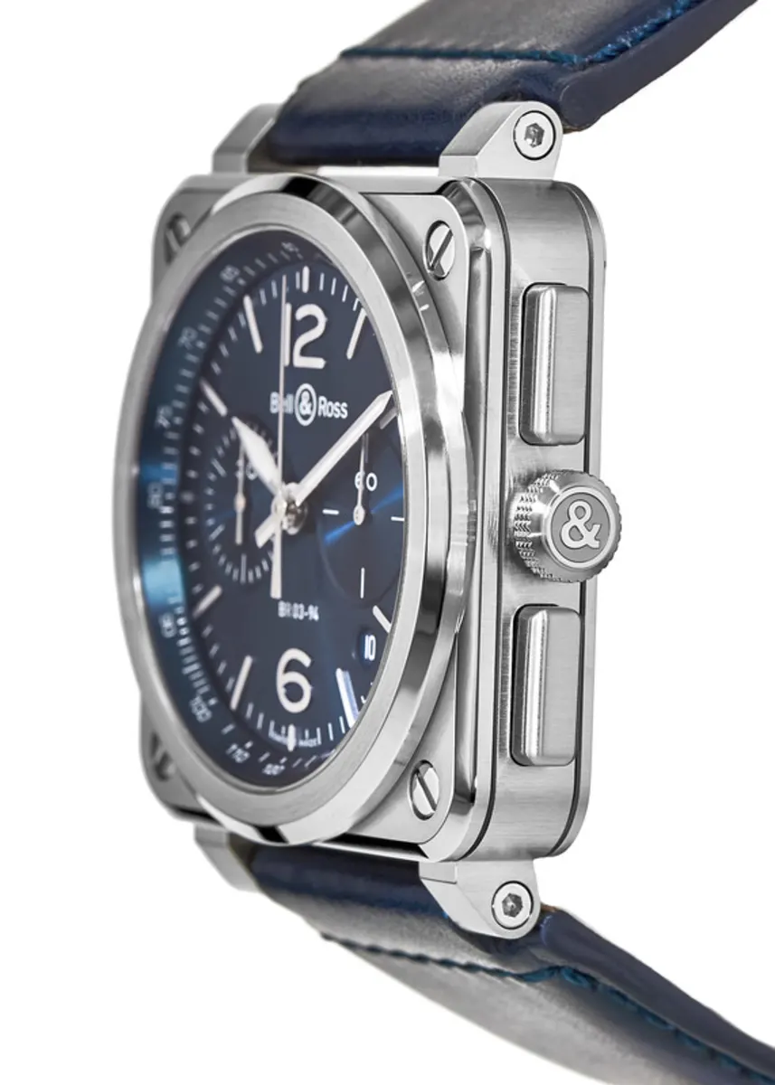 BR 03-94 Blue Dial Blue Leather Strap Men's Watch BR0394-BLU-ST/SCA - Image 3