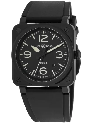 BR 03 Automatic Black Dial Rubber Strap Men's Watch BR03A-BL-CE/SRB