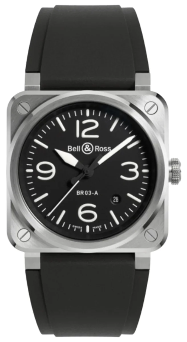 BR 03 Automatic Black Dial Rubber Strap Men's Watch BR03A-BL-ST/SRB