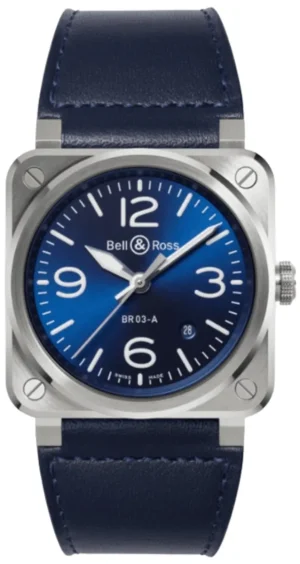 BR 03 Automatic Blue Dial Leather Strap Men's Watch BR03A-BLU-ST/SCA