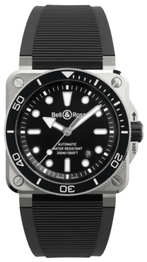 BR 03 Automatic Diver Black Dial Rubber Strap Men's Watch BR03A-D-BL-ST/SRB