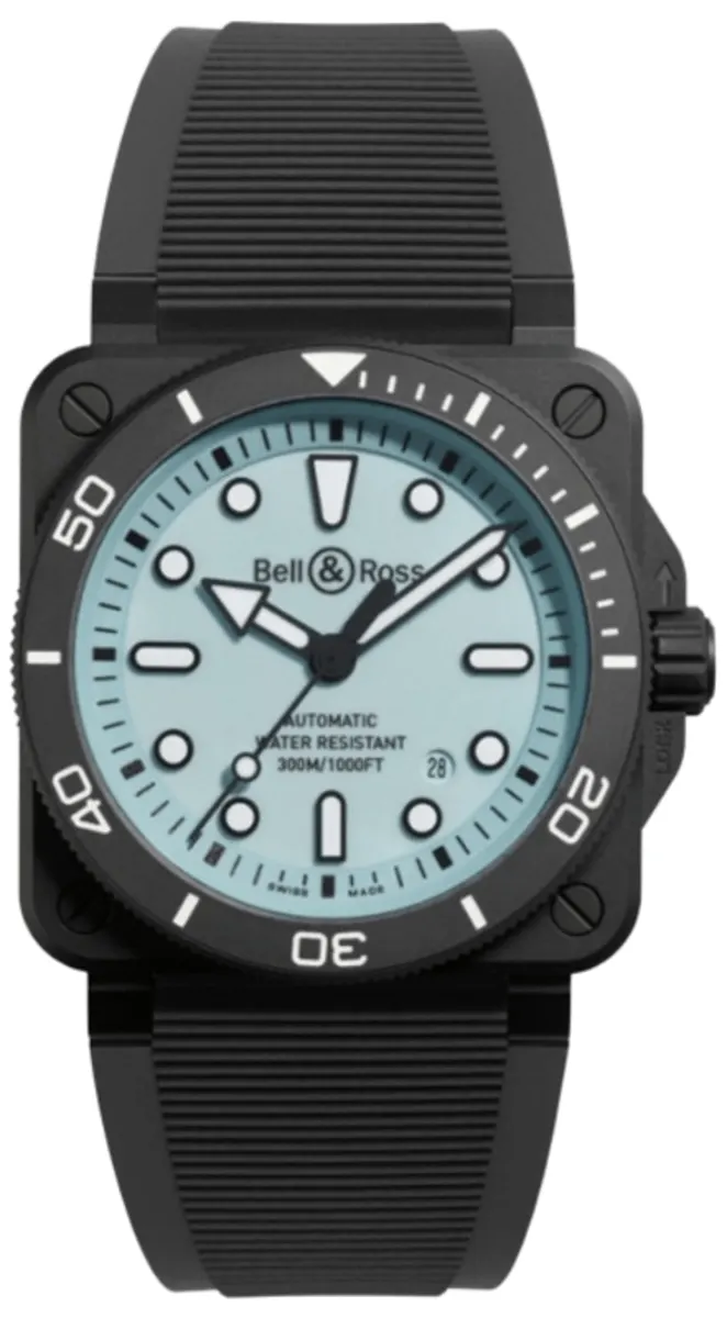 BR 03 Automatic Diver Full Lum Blue Dial Ceramic Rubber Strap Men's Watch BR03A-D-LM-CE/SRB