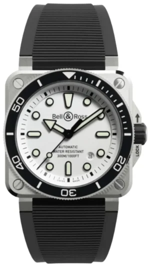 BR 03 Automatic Diver White Dial Black Rubber Strap Men's Watch BR03A-D-WH-ST/SRB