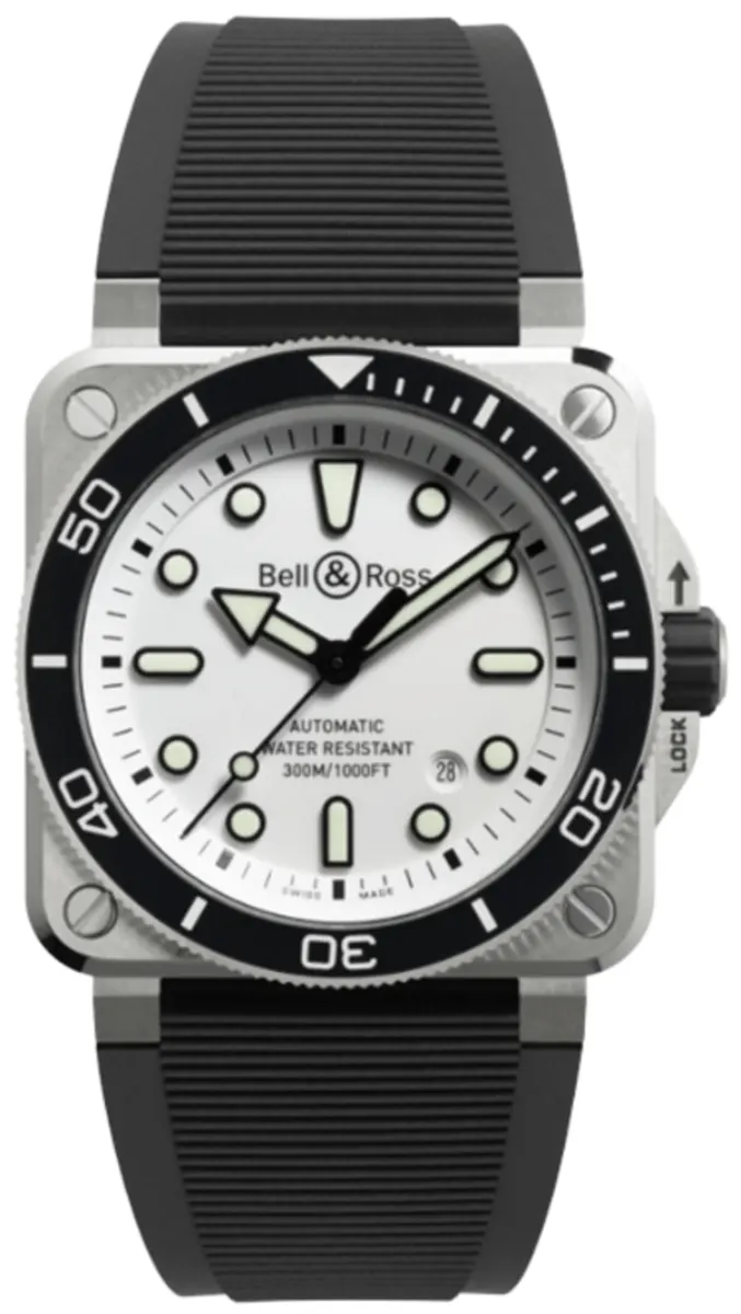 BR 03 Automatic Diver White Dial Black Rubber Strap Men's Watch BR03A-D-WH-ST/SRB