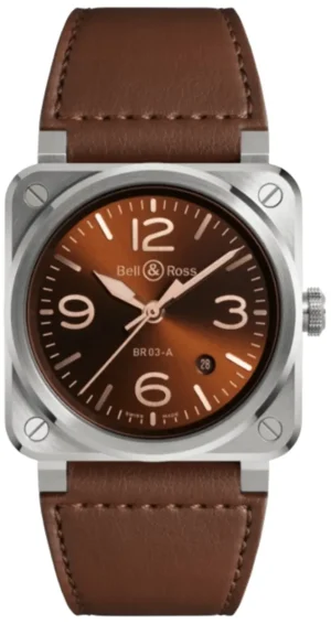 BR 03 Automatic Golden Heritage Brown Dial Leather Strap Men's Watch BR03A-GH-ST/SCA