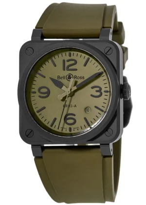 BR 03 Automatic Green Dial Rubber Strap Men's Watch BR03A-MIL-CE/SRB