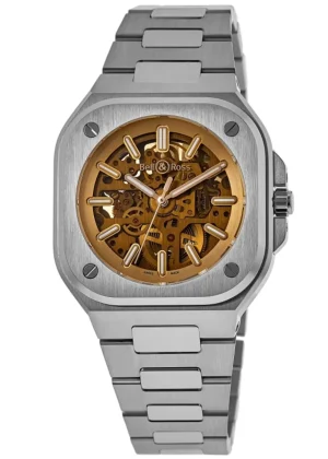 BR 05 Limited Edition Skeleton Golden Dial Steel Men's Watch BR05A-CH-SKST/SST