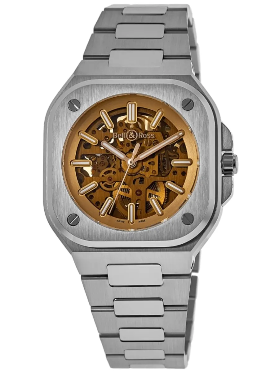 BR 05 Limited Edition Skeleton Golden Dial Steel Men's Watch BR05A-CH-SKST/SST
