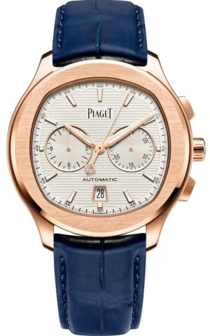 Polo Chronograph Automatic White Dial 18K Rose Gold Blue Leather Strap Men's Watch G0A43011