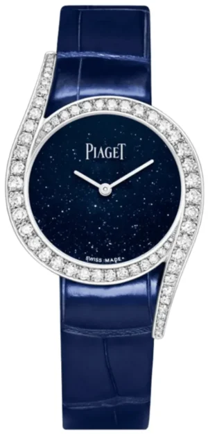 Limelight Gala Quartz Blue Dial 18K White Gold Diamond Bezel Leather Strap Women's Watch G0A45152