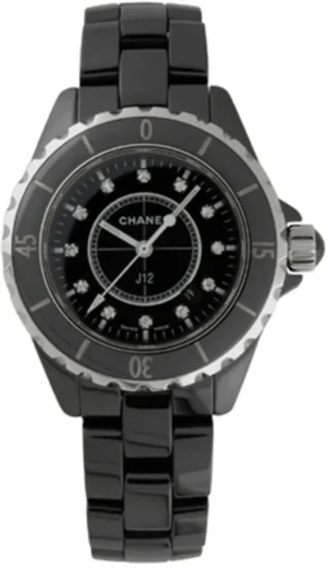 J12 Classic Diamond Dial Black Ceramic Women's Watch H1625