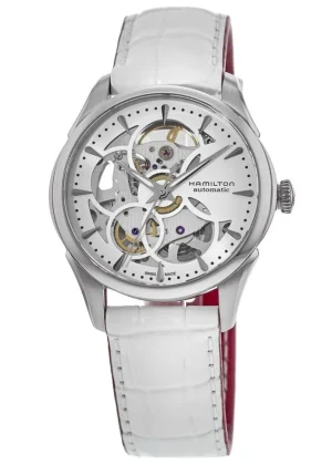 Jazzmaster Skeleton Auto Lady White Dial Leather Strap Women's Watch H32405811