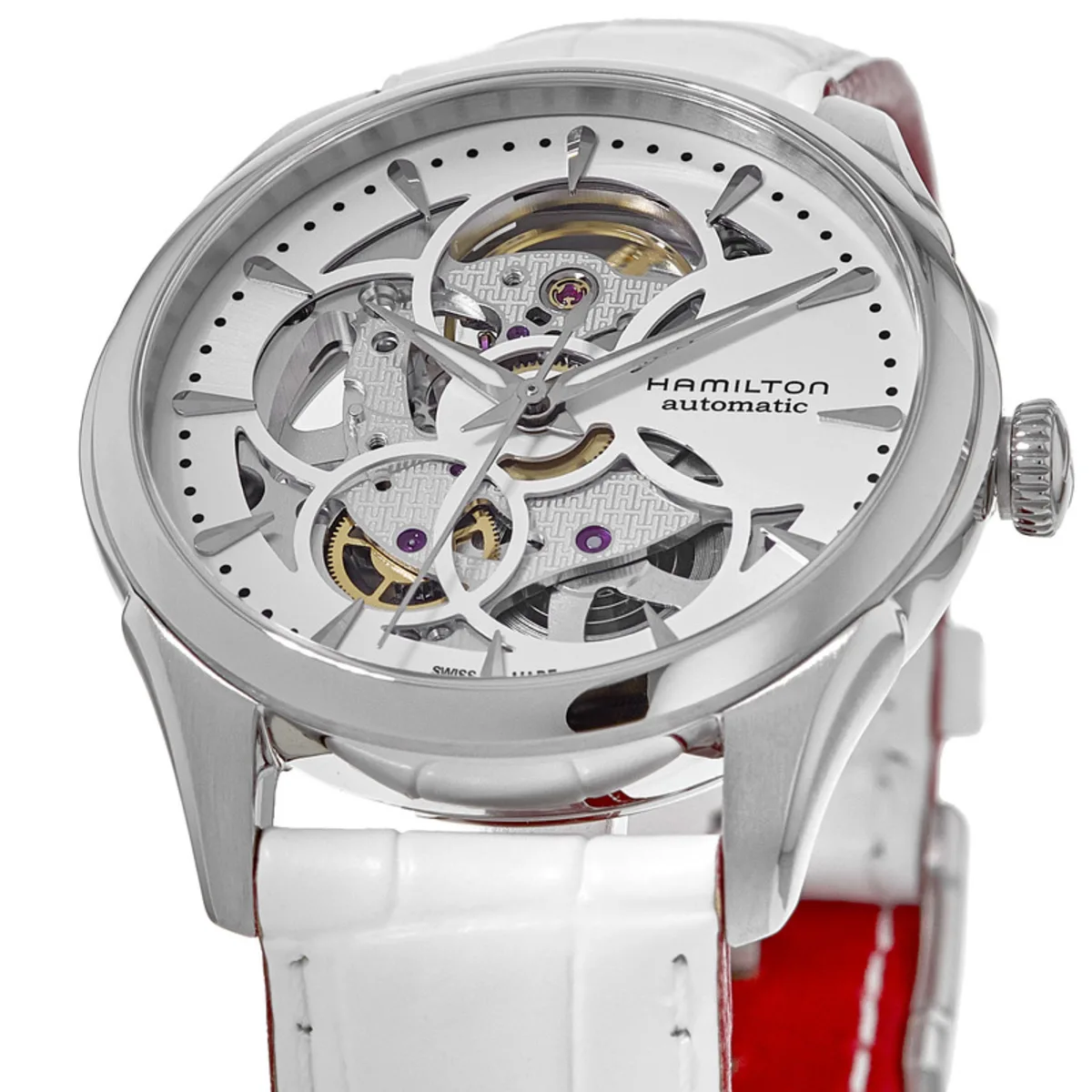 Jazzmaster Skeleton Auto Lady White Dial Leather Strap Women's Watch H32405811 - Image 2