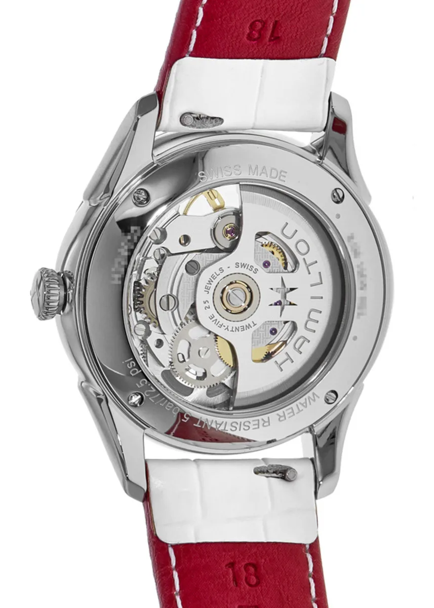 Jazzmaster Skeleton Auto Lady White Dial Leather Strap Women's Watch H32405811 - Image 3