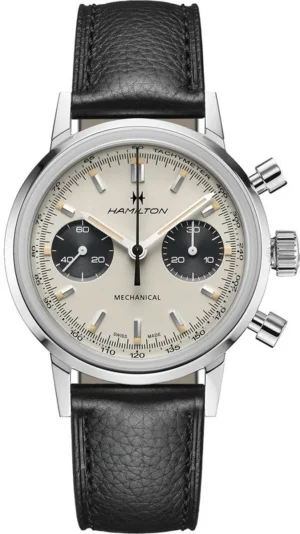 American Classic INTRA-MATIC AUTO Chronograph White Dial Leather Strap Men's Watch H38429710