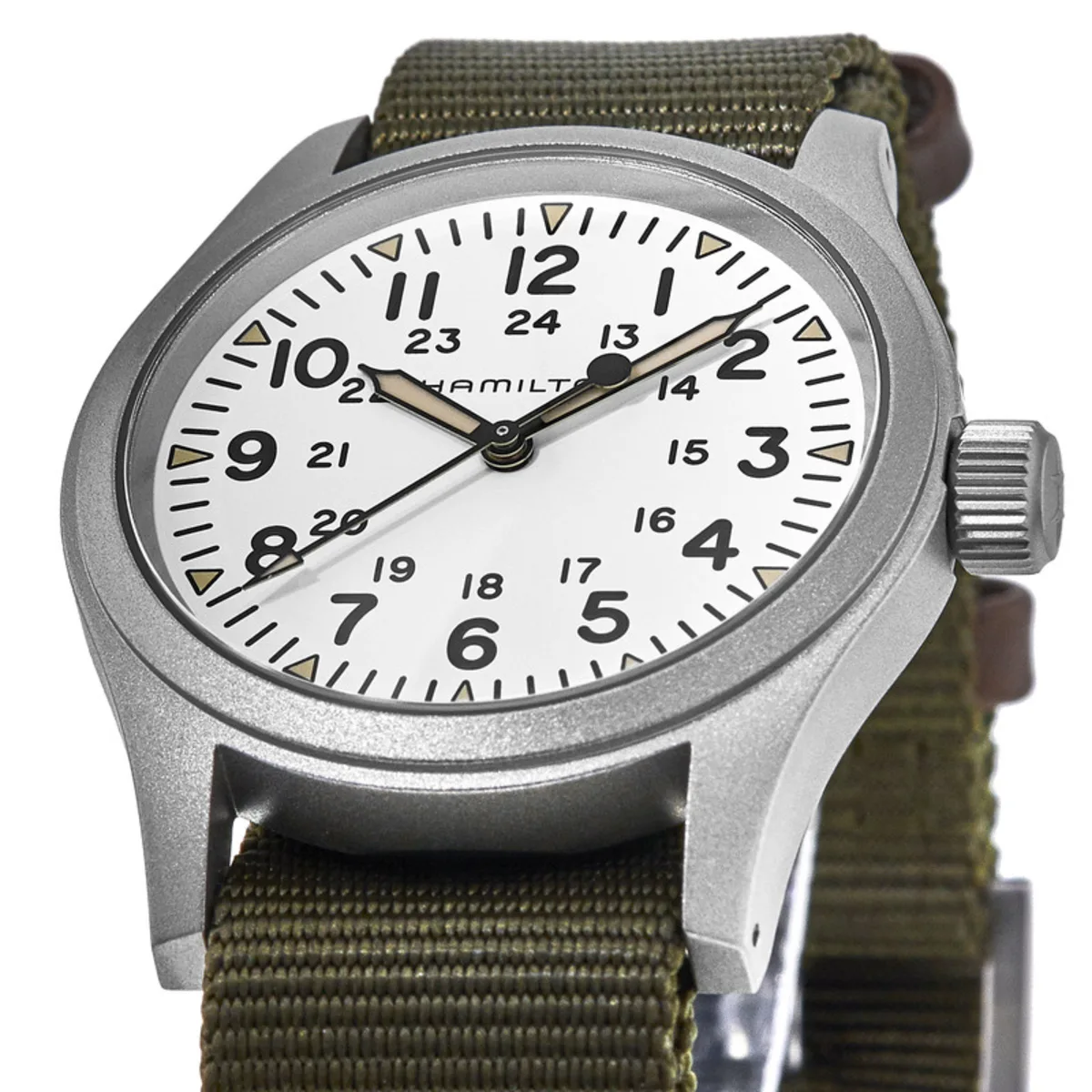 Khaki Field Mechanical Manual Winding White Dial Green Fabric Strap Men's Watch H69439411 - Image 2