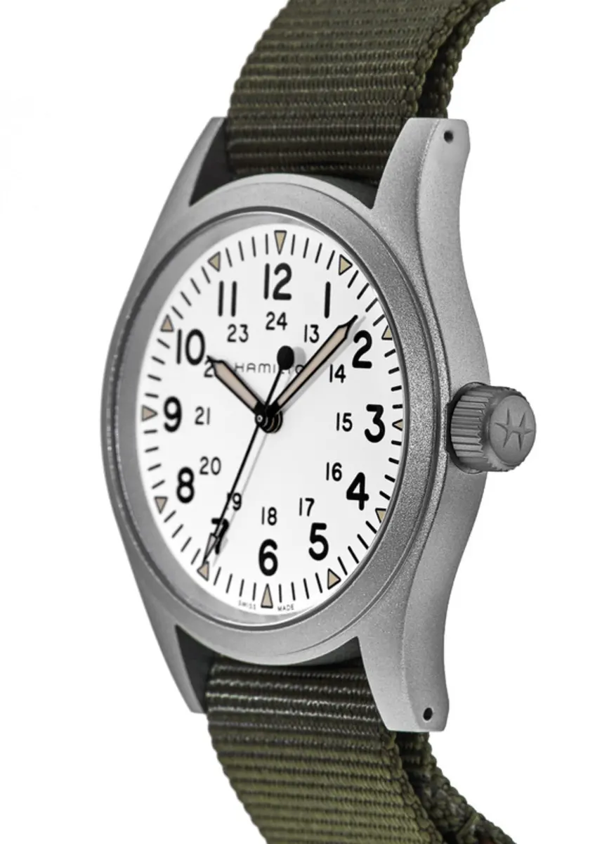 Khaki Field Mechanical Manual Winding White Dial Green Fabric Strap Men's Watch H69439411 - Image 3