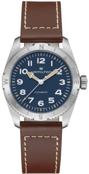 Khaki Field Expedition Auto Blue Dial Brown Leather Strap Men's Watch H70225540