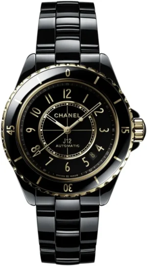 J12 Automatic Black Dial Black Ceramic and 18K Yellow Gold Women's Watch H9541