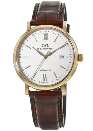 Portofino Automatic 18kt Rose Gold Silver Dial Leather Strap Men's Watch IW356504