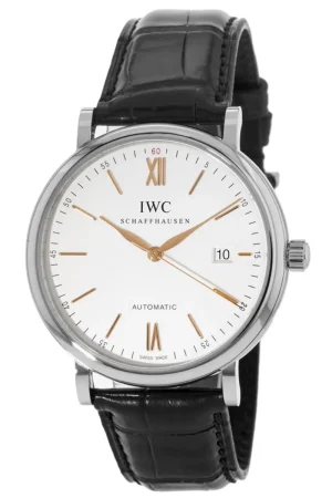 Portofino Automatic Silver & Gold Dial Black Leather Strap Men's Watch IW356517
