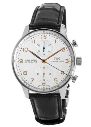 Portugieser Automatic Chronograph Silver Dial Gold Markers Leather Strap Men's Watch IW371604