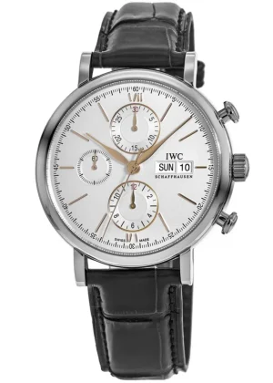 Portofino Chronograph Silver Dial Leather Strap Men's Watch IW391031