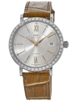 Portofino Automatic Silver Original Diamond Dial with Custom Diamond Bezel Women's Watch IW458101-CD