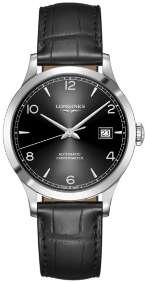 Record Automatic Black Dial Leather Strap Men's Watch L2.820.4.56.2