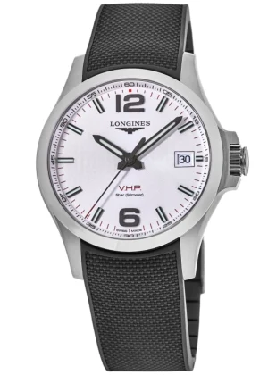 Conquest V.H.P. Silver Dial Black Rubber Strap Men's Watch L3.726.4.76.9