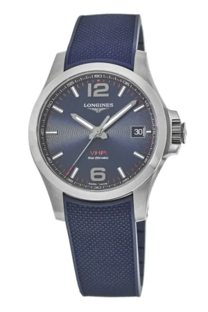 Conquest V.H.P. 43mm Blue Dial Rubber Strap Men's Watch L3.726.4.96.9