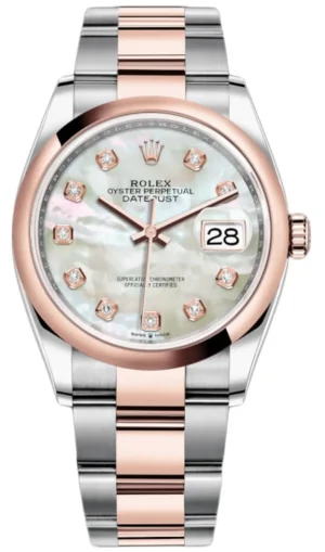 Datejust 36 Steel & Everose Gold Mother-of-Pearl Diamond Dial Women's Watch M126201-0022